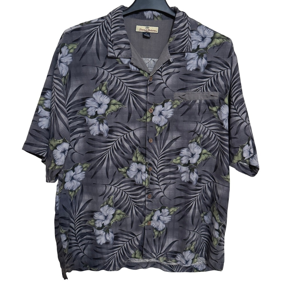Tommy Bahama Shirt Mens XL‎ Floral Button Down Relax Fit Silk Grey Floral Dad